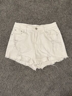 White Distressed High-Waist Denim Shorts